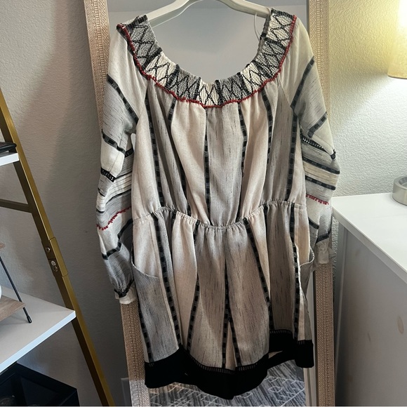 Anthropologie Hei Hei LaRue Embroidered Stripe Off The Shoulder Romper Size L - Picture 8 of 11